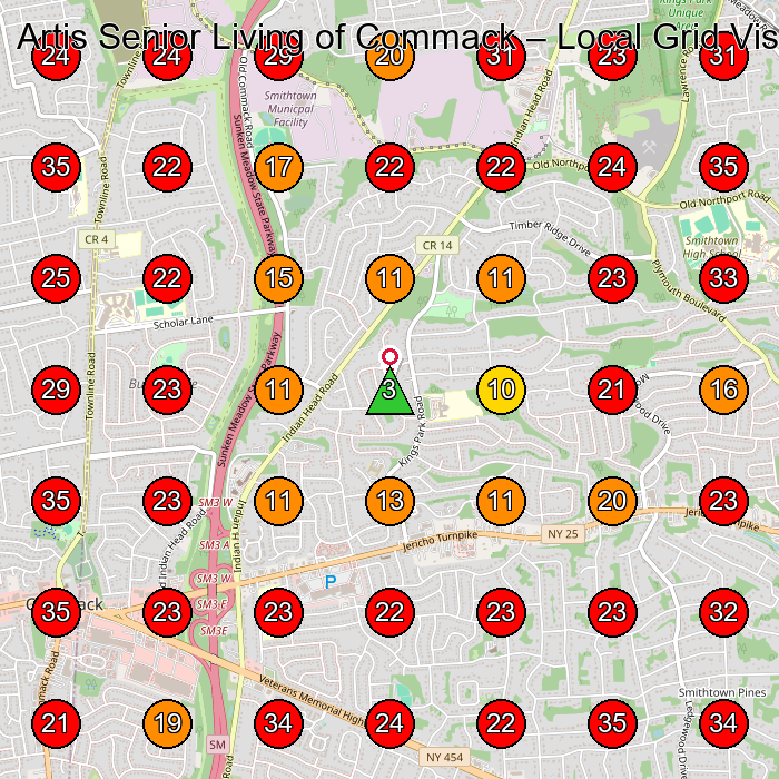 Artis Senior Living of Commack GeoGrid visibility map for Assisted Living Facility in East Northport